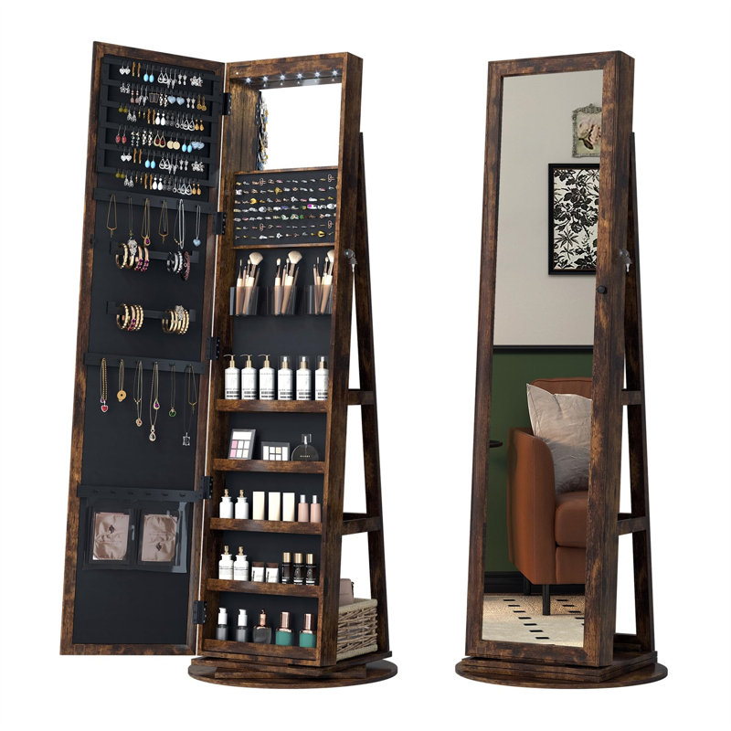 Modern Pure White Triangular Jewellery Armoire With Full-Length Mirror, Brun