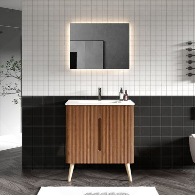 Meuble-lavabo autoportant 30 po en noyer rayé avec lavabo