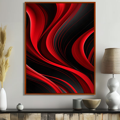 Happy Streams Minimal Red Black - Abstract Modern Waves Wall Art Living Room