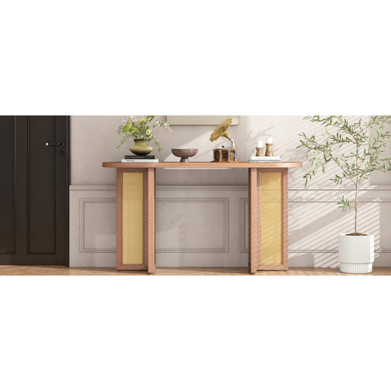 Console d'entrée étroite, décor, plateau tissé, capacité de 220 lb, pieds réglables, Bois naturel délavé