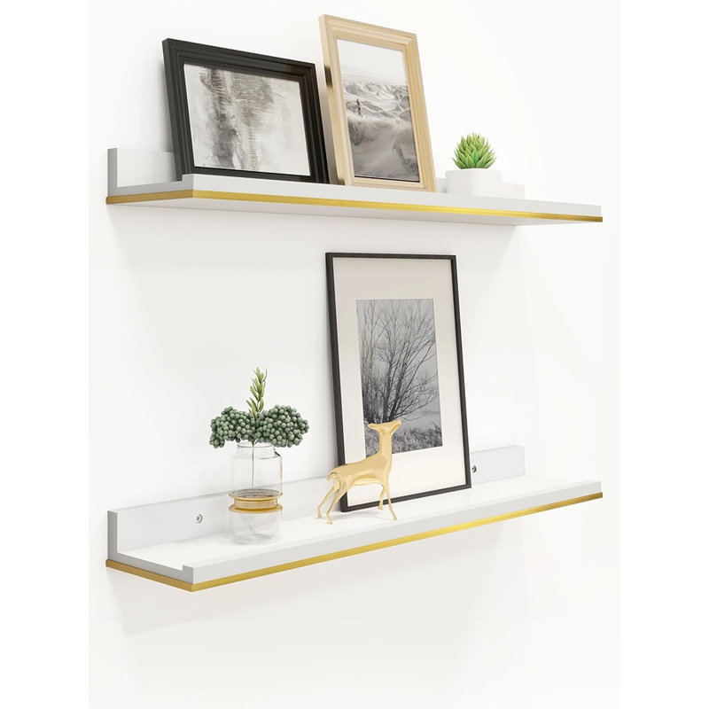 Floating Shelves For Wall With Ledge,White And Gold Picture Ledg...