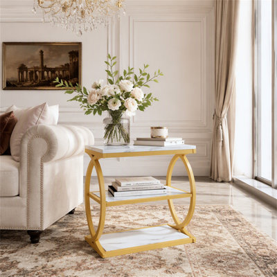 23.6" End Table, Narrow 3-Tier Side Table with Oval Metal Frame