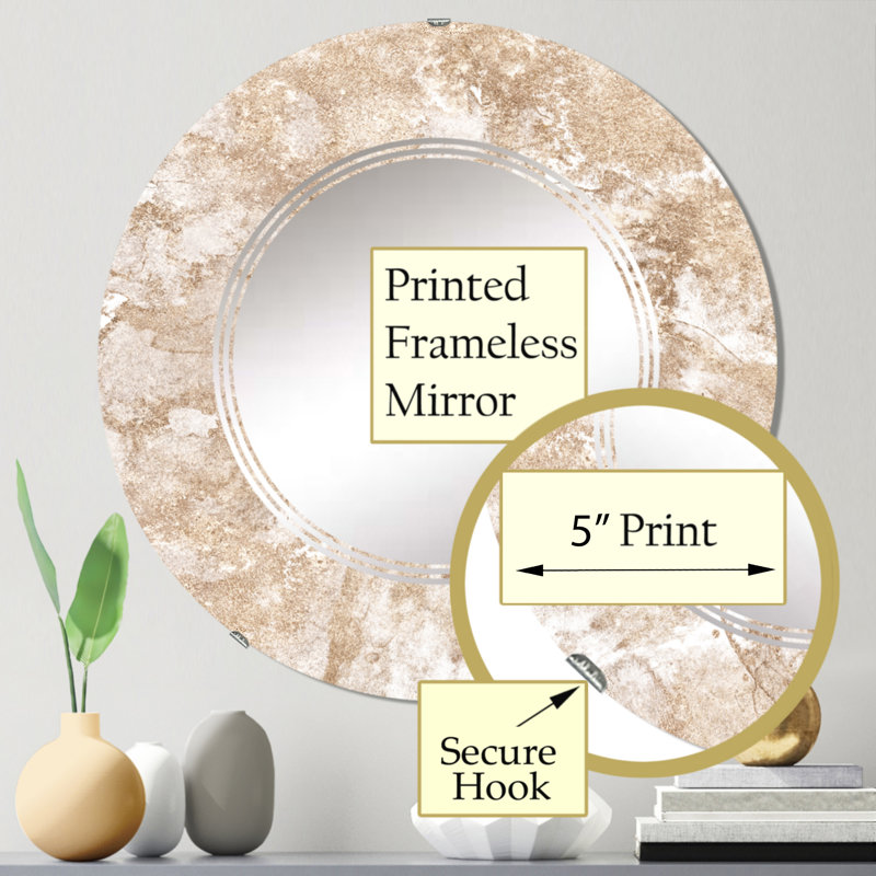 Marbre et or abstrait - miroir mural moderne rond, 24 po x 24 po