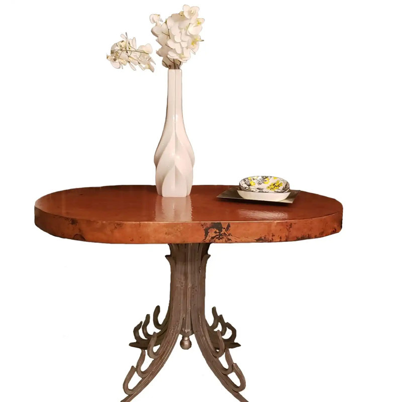 Modern Natural Hand Hammered Copper with Wrought Iron Oval Foyer Table