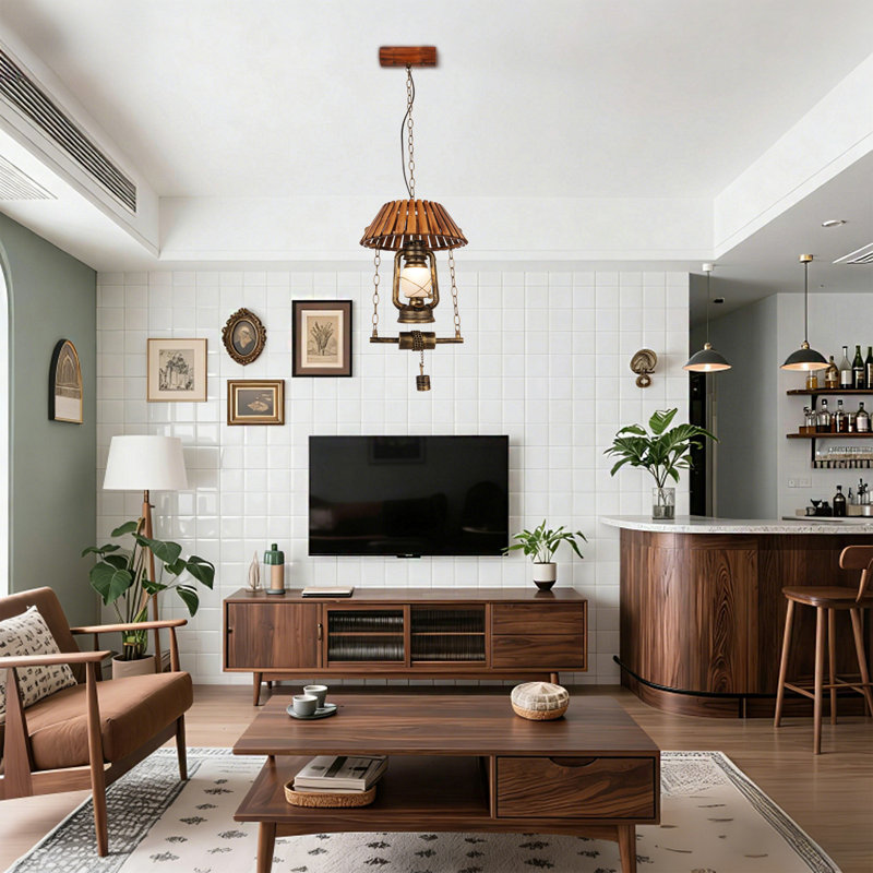 Rustic Wood And Metal Pendant Light With Lantern-inspired Design