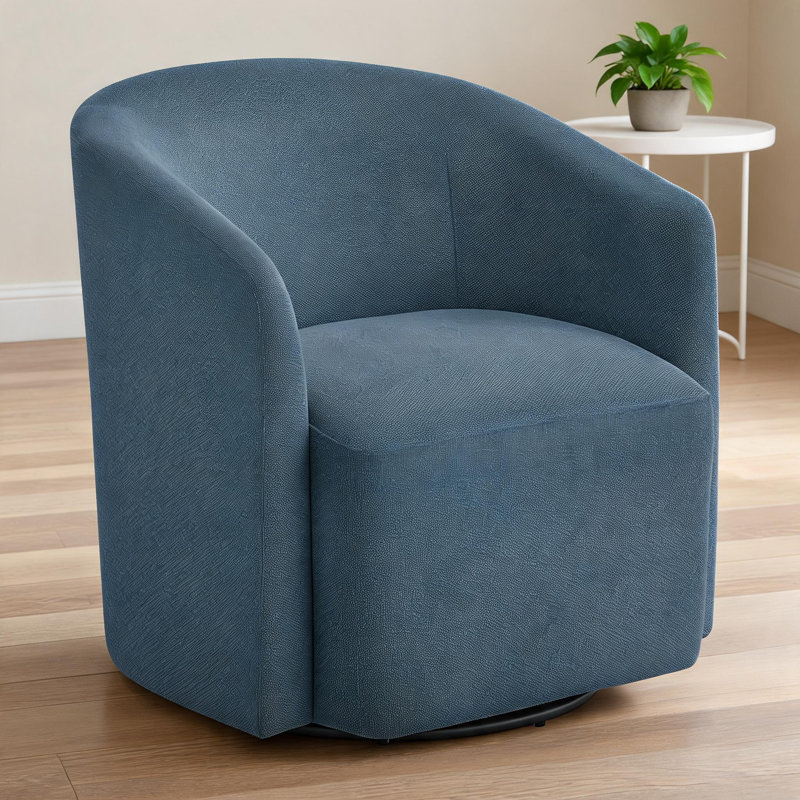 Fauteuil d'appoint moderne et compact en tonneau pivotant à 360 degrés en tissu bleu doux, Bleu