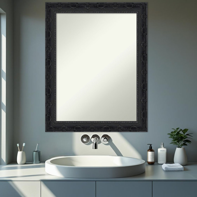Miroir mural de salle de bain Filigree, 28,5 po x 22,5 po, Lustre noir