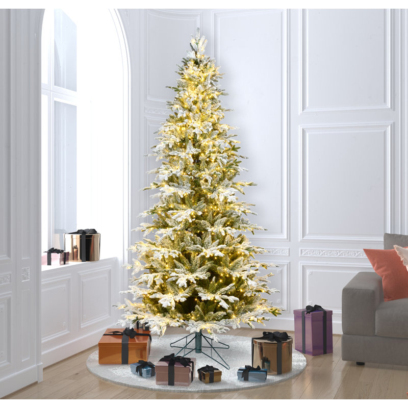Vickerman 10'' X 63" Flocked Kamas Fraser Artificial Christmas Tree, Warm White Low Voltage 3MM LED Lights, 9'