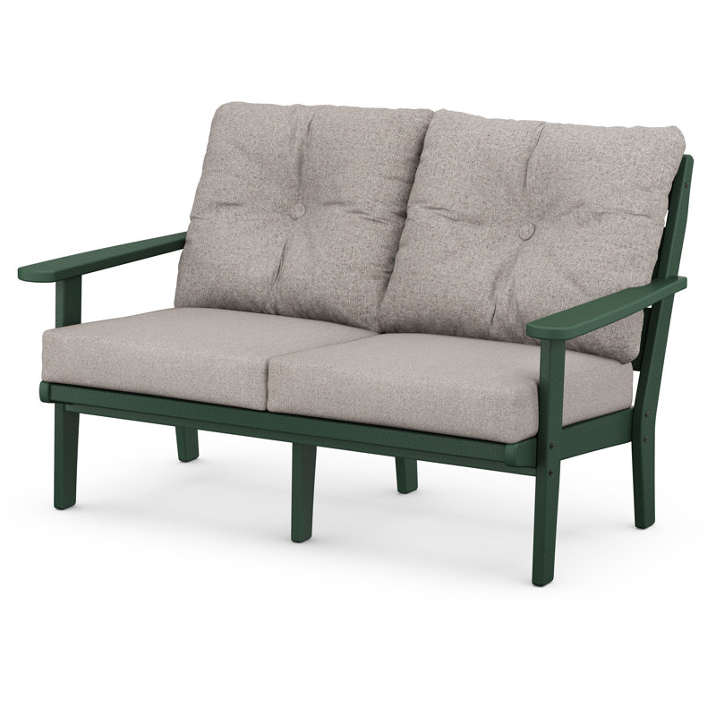 Causeuse Lakeside, Structure verte / coussin en tweed vieilli