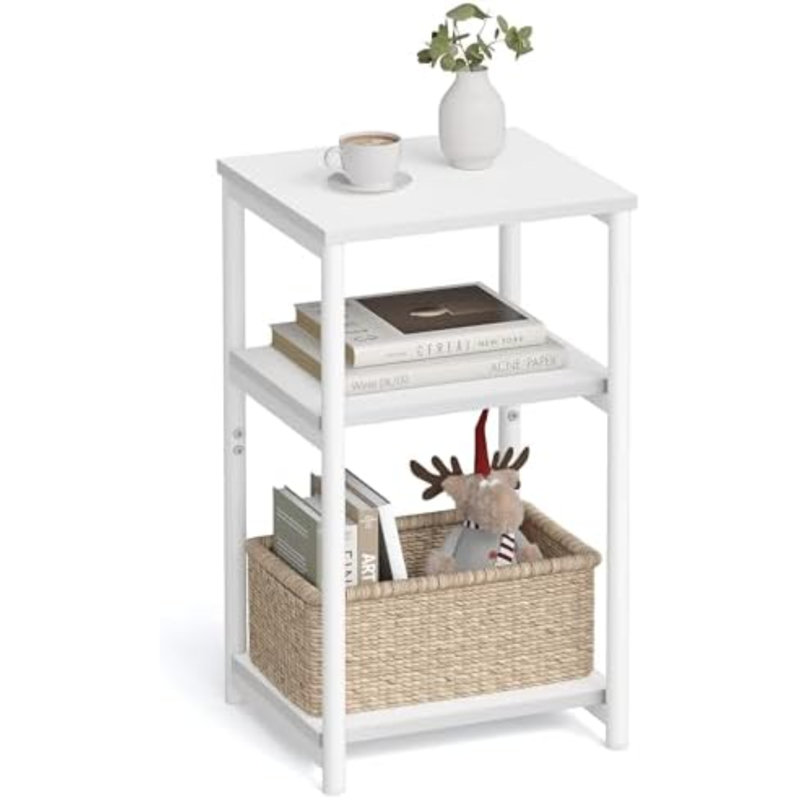Table d'appoint, petite table de chevet pour salon, table de nuit haute et moderne, pour chambre, bureau ou salle de bain, structure en acier, blanc nuage