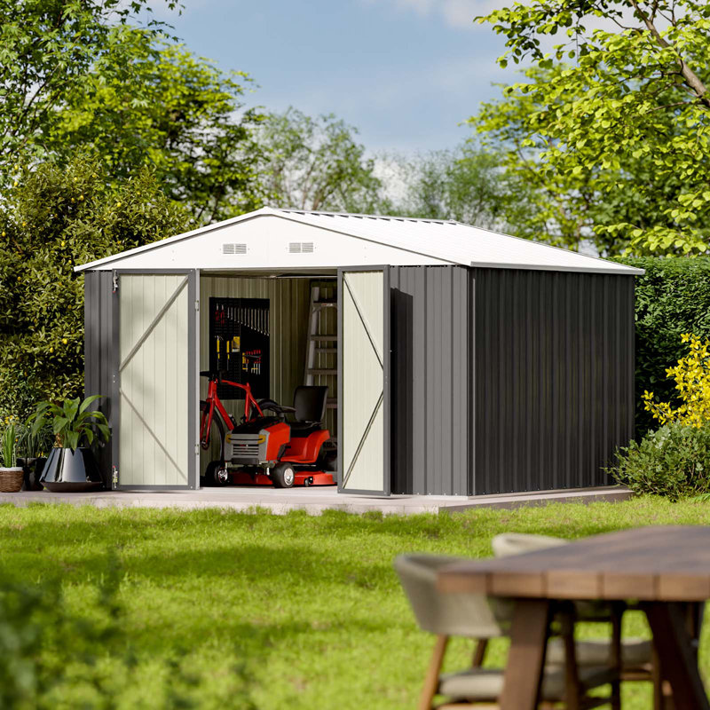 10 ft. W x 8 ft. D Metal Storage Shed, Gray/White