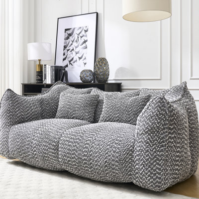 Fauteuil en chenille grise avec poignée, facile à déplacer d'une pièce à l'autre. Grand fauteuil moelleux, il apporte du confort à votre salon, chambre ou chambre d'enfant.