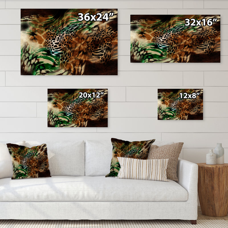 Léopard et tigre VII - décoration murale moderne encadrée, H 24 po x l 36 po x P 1 po, Toile tendue