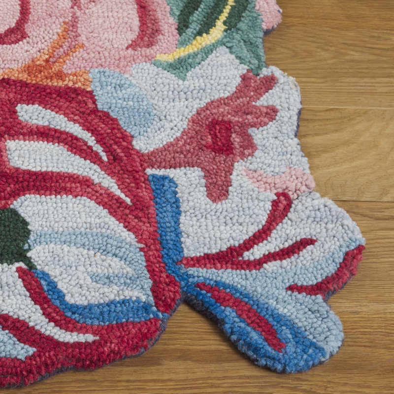 Jardin Hand Tufted Wool/Cotton Floral Rug in Pink/Navy, Rectangle 6' x 9'