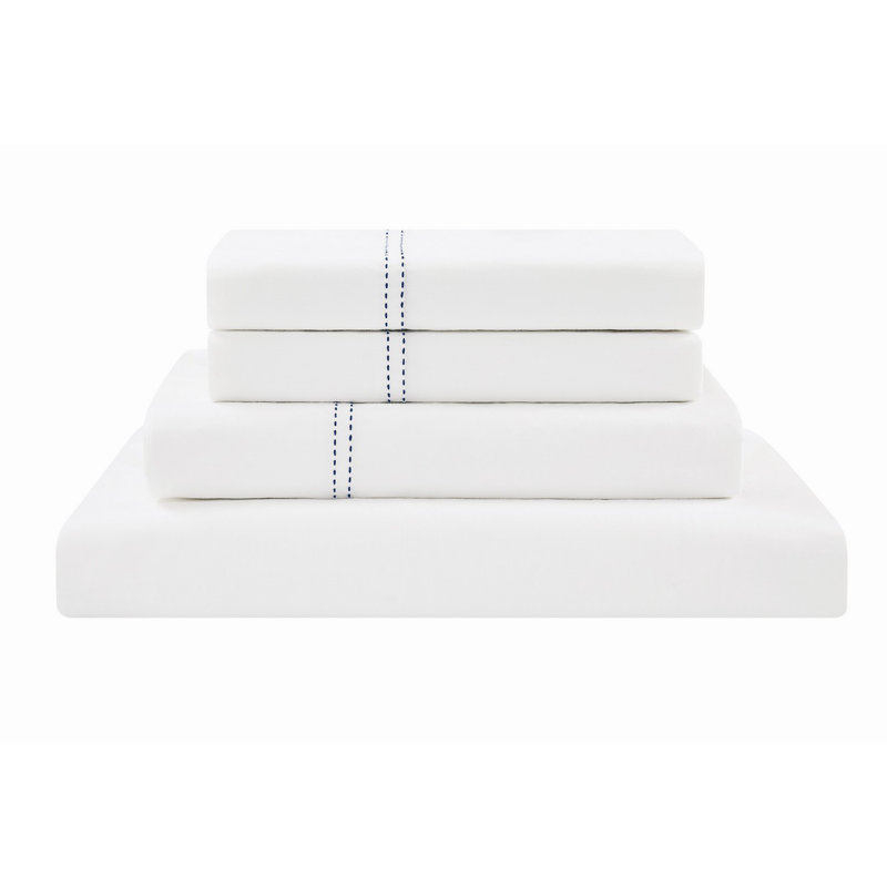 Ensemble de draps en percale 100% coton Scout, Ensemble de draps pour lit double avec deux taies, Bleu marine