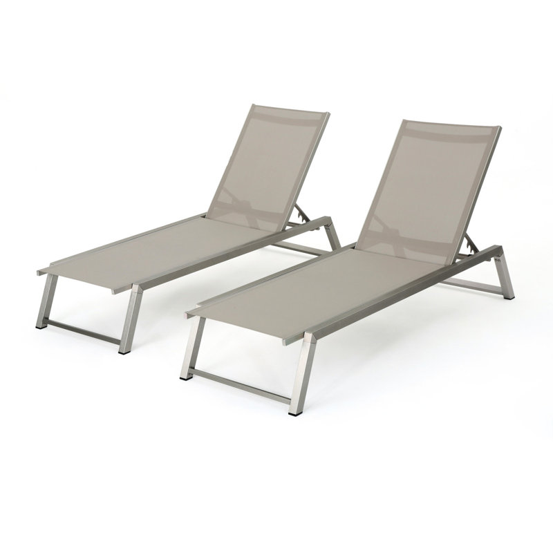 Méridiennes à dossier en maille grise pour le plein air, chaises à dossier en maille réglables en aluminium, structure