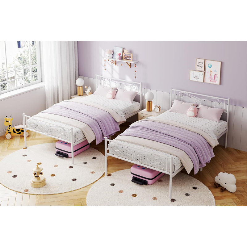 Lit simple pour fille - métal blanc, tête / pied de lit, sans sommier, Blanc