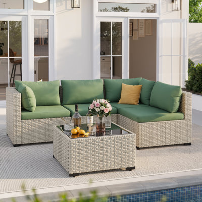 Ensemble de conversation de patio 5 pièces avec table basse et coussins