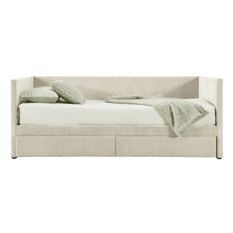 Versatile Corduroy Daybed With Drawers And Sturdy Wood Slat Construction, Beige