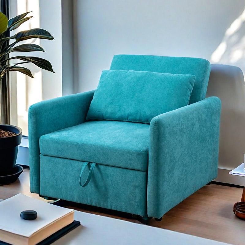 Fauteuil convertible 36 po, Velours bleu