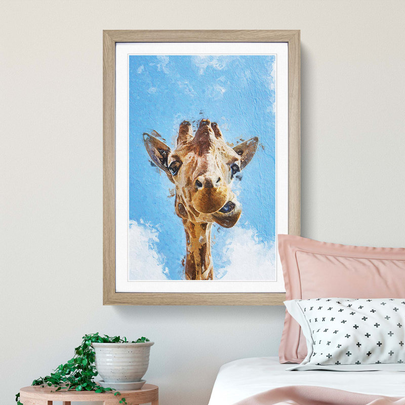 Chewing Giraffe - Picture Frame Painting Print, 36cm H x 27cm W x 2cm D, Oak Framed