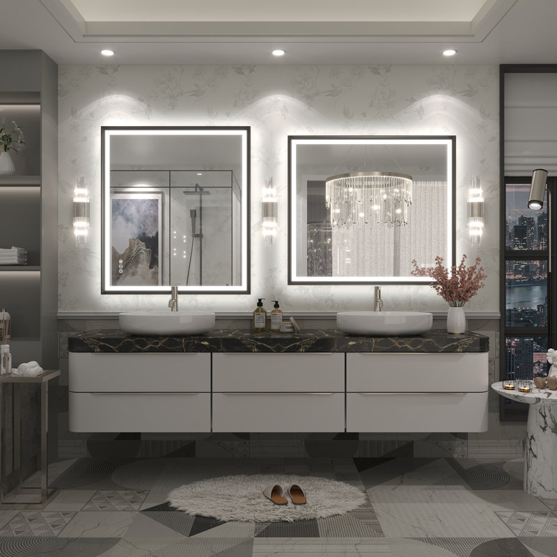 Molly Black Metal Framed LED Front Light and Backlit Anti-Fog Wall Bathroom/ Vanity Mirror, 36" x 32"
