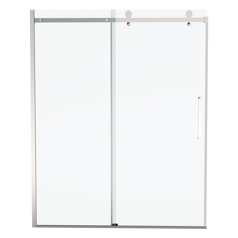 Porte de douche coulissante simple sans cadre avec verre transparent Helius, Nickel brossé