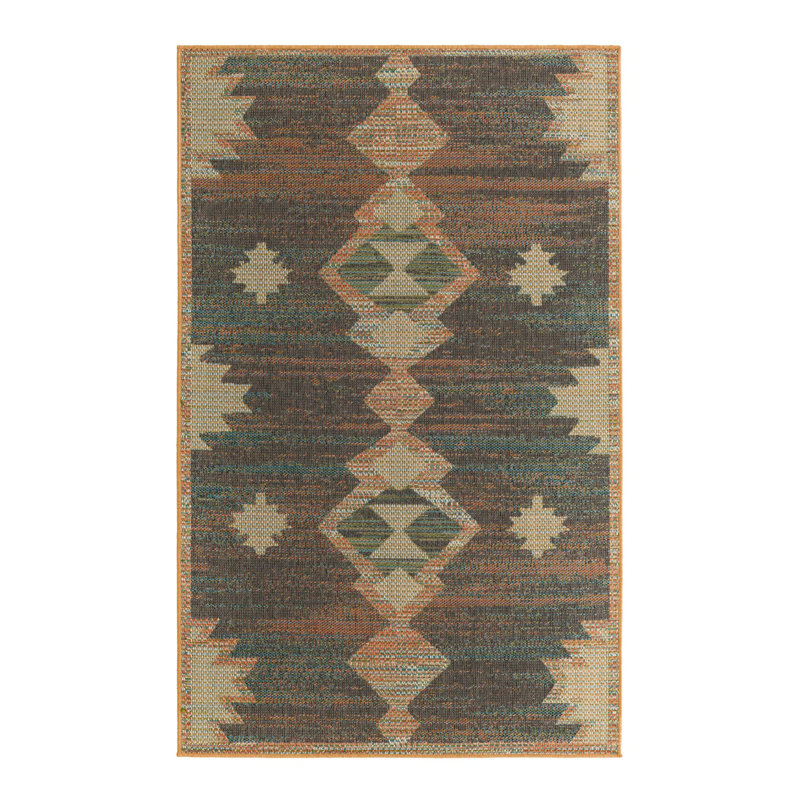 Barnesville Geometric Machine Made Power Loom Polypropylene Indoor / Outdoor Area Rug in Multi/Blue/Brown/Orange/Green