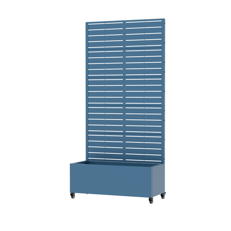 Louvered 72 x 35 in. Iron Planter Box with Trellis, Blue, 72" H x 35" W x 16" D