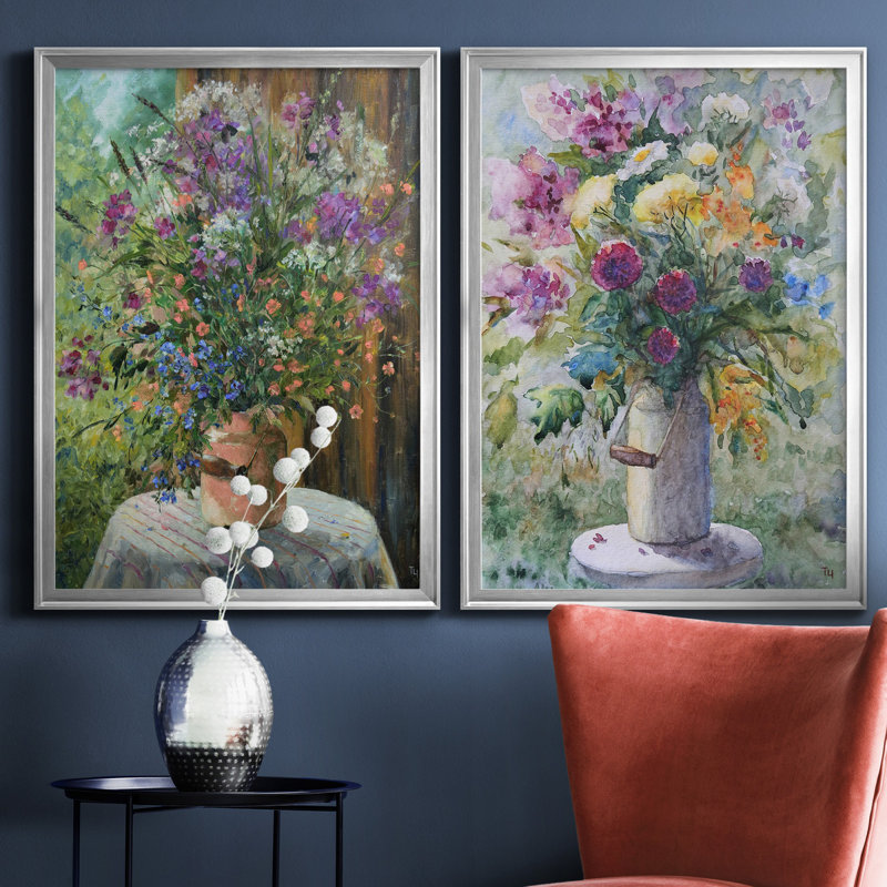 Farmhouse Bouquet - ensemble de 2 reproductions d'art, H 22,5 po x l 61 po x P 1,5 po, Toile encadrée argentée, Pas de tapis
