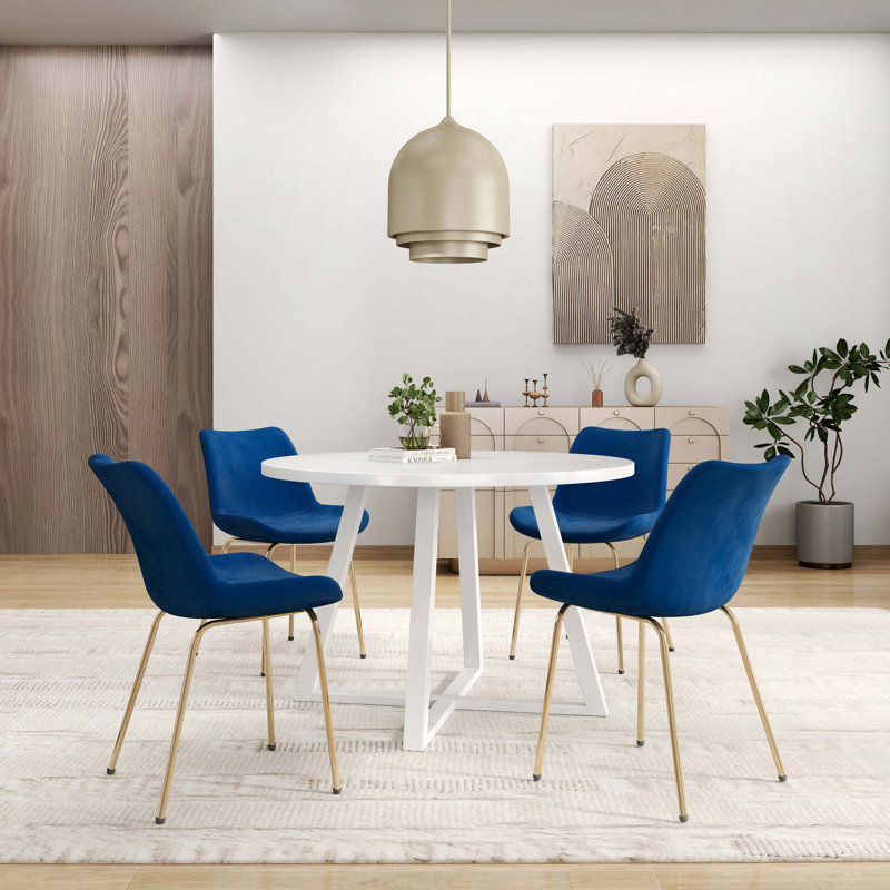 Ensemble de salle à manger avec table à tréteaux et 4 chaises d'appoint Avant, Bleu, 5
