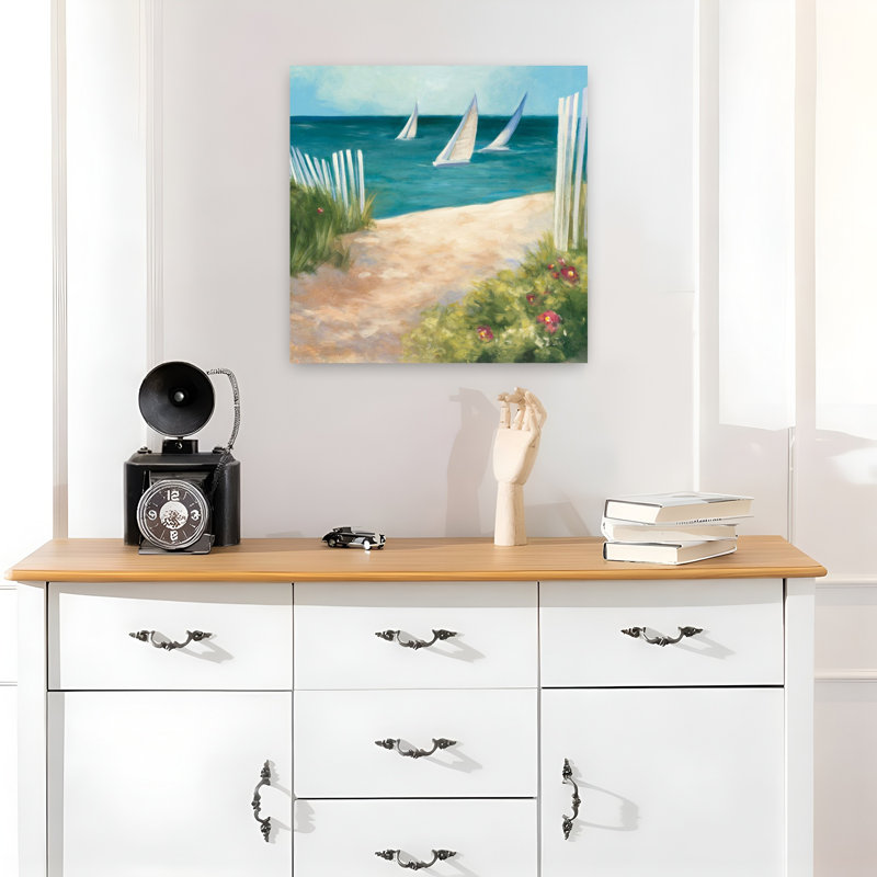 «Coastal Regatta Ii» avec art bleu sur la plage, H 18 po x l 18 po