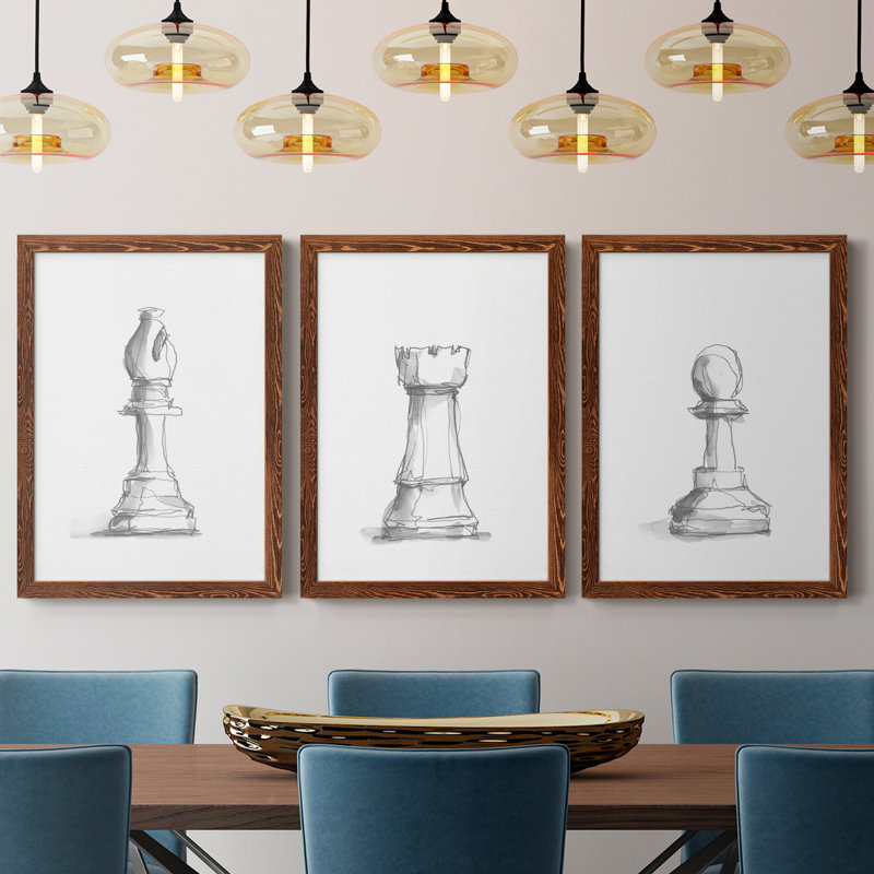 «Chess Room Study IV», toile encadrée de qualité supérieure - prête à être accrochée, Érable
