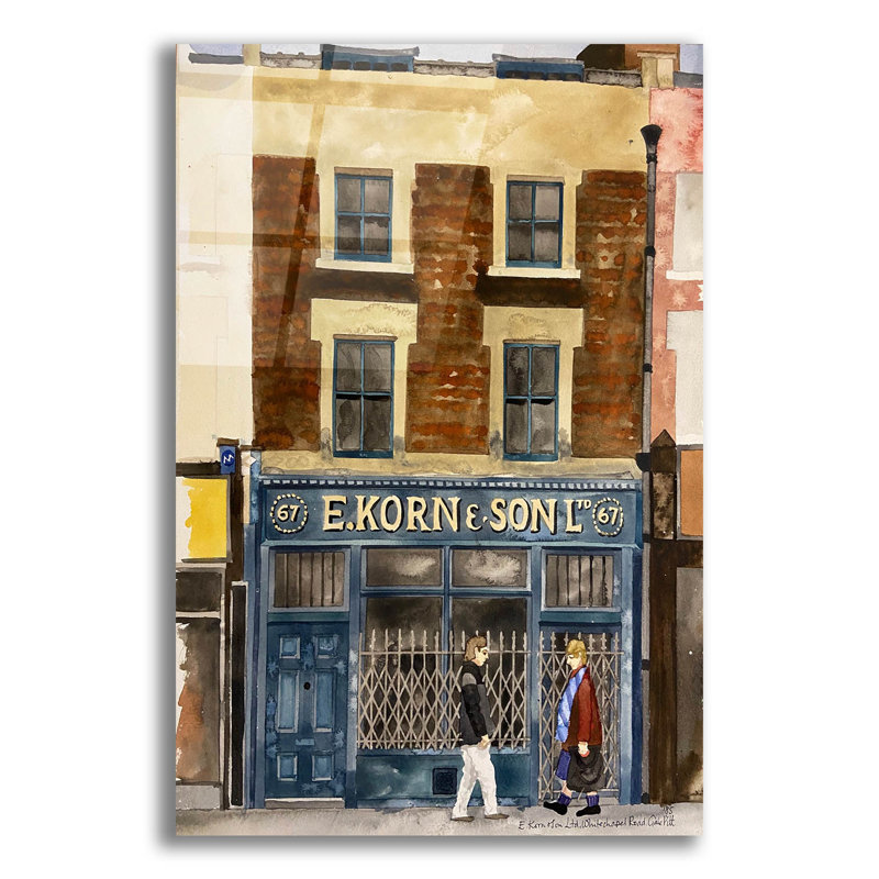 Art mural en verre acrylique épique «E Korn And Son Whitechapel London» par Gale Pitt, 16 po x 24 po