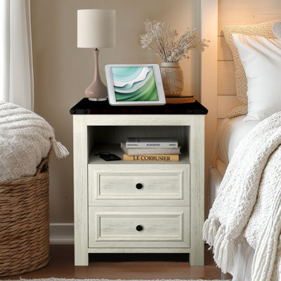 Farmhouse Charging Nightstand With 2 Drawers & USB Ports - Effortless Power And Storage
