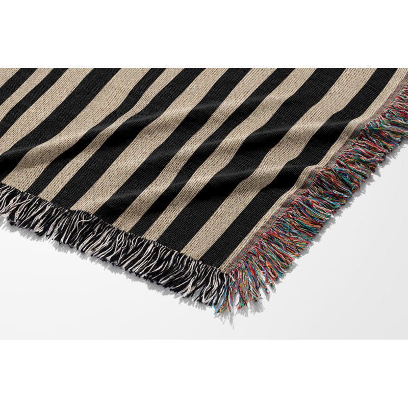 Jeté 100% coton Afia, Noir / Beige, Simple