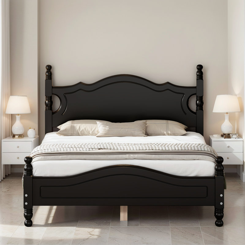 Modern Rustic Solid Wood Platform Bed with Durable Slat Support, Full , Black