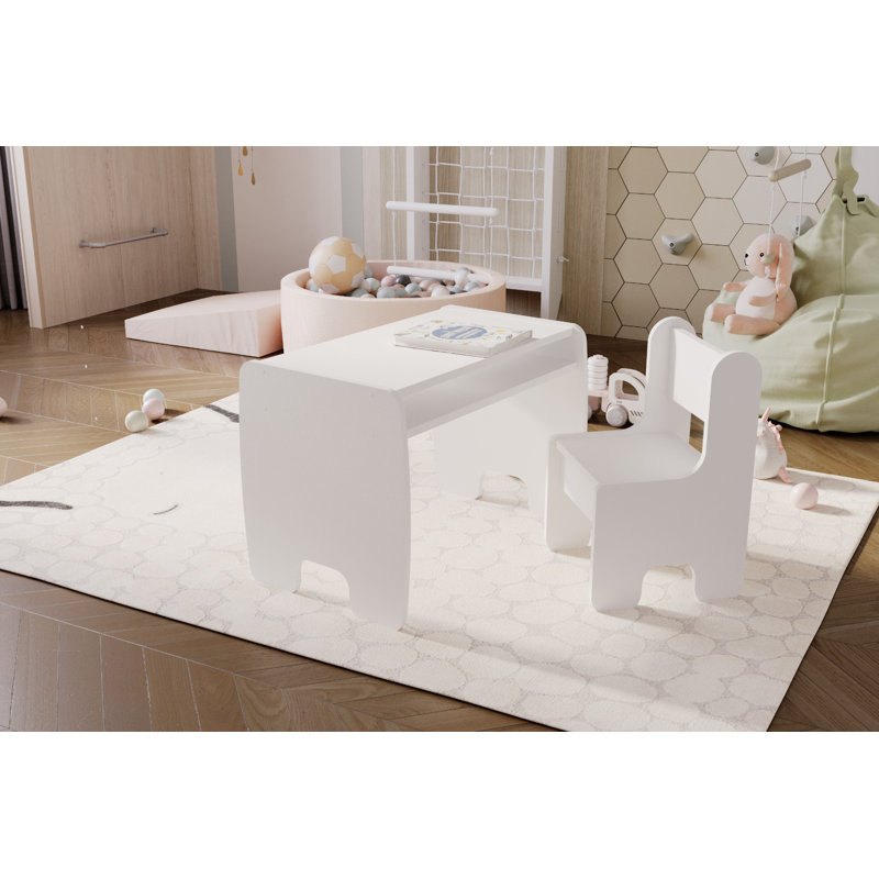 Kids 2 Piece Rectangular Arts And Crafts Table and Chair Set, White
