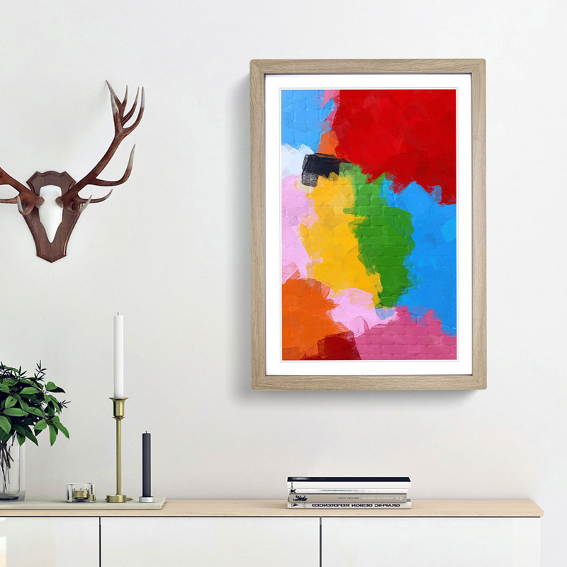Blocks of Colour in Abstract - Picture Frame Painting Print, 36cm H x 27cm W x 2cm D, Oak Framed