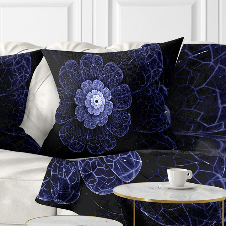 Coussin imprimé floral scintillant bleu éclatant, 16 po x 1 po, Coussin décoratif