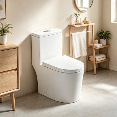Yingze Small Compact Round One Piece Toilet, 23" Depth Space Saving Dual Flush Toilet, 12 Inch Rough