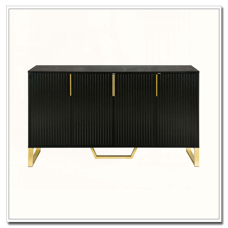 4-Door Sideboard with Metal Handles, Legs, and Adjustable Shelves