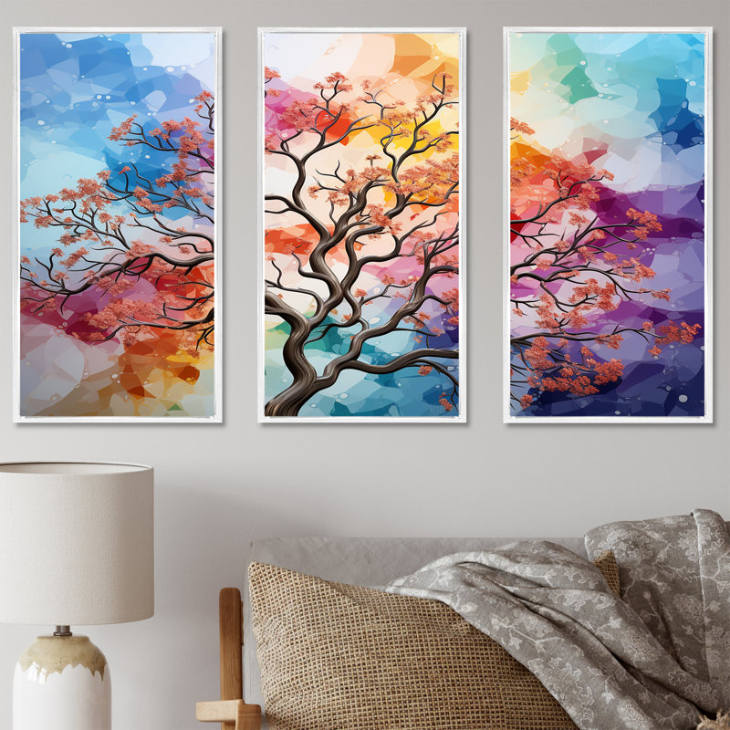 «Colorful Colorful Of An Oak Tree Magic I», ensemble d'art sur toile chêne, Cadre flottant blanc, H 28 po x l 36 po x P 1 po