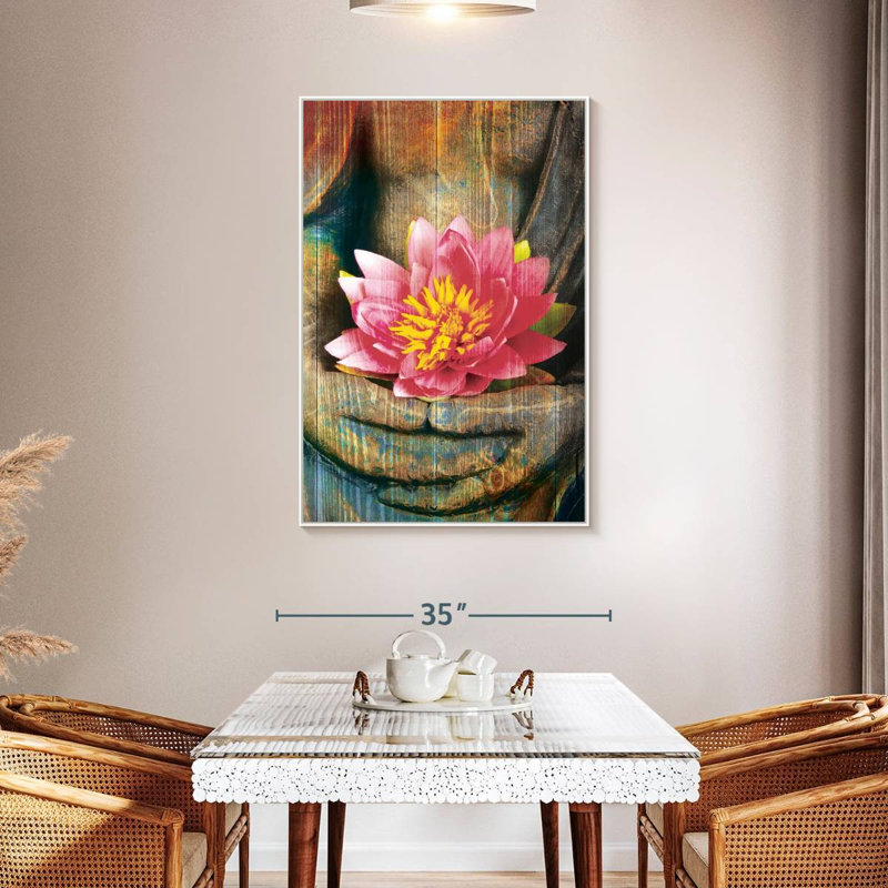 Lotus lotus main, Cadre flottant blanc, 31 po x 46 po