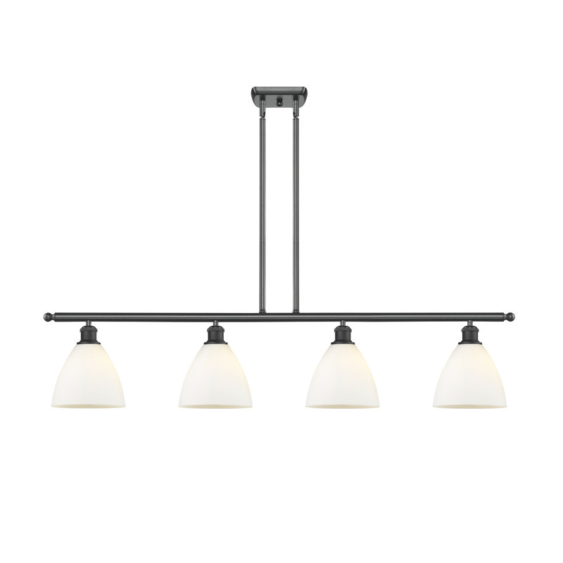 Luminaire suspendu linéaire à 4 lumières pour îlot de cuisine Angenetta, Blanc mat, H 43,75 po x l 48 po x P 7,5 po, Noir mat