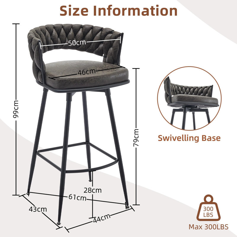 Det Swivel Upholstered Counter Stool with Metal Frame, Black