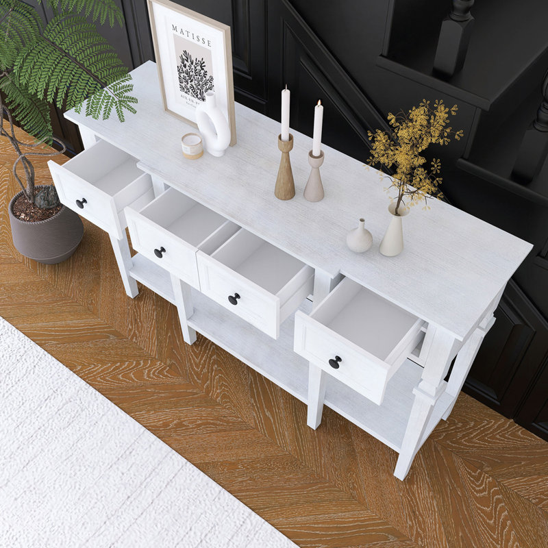 Console en bois massif 58,07 po Wampler, Blanc, Blanc, H 30,00 po x l 47,75 po x P 13,00 po