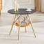 Table de salle à manger circulaire de 31,5 pouces de diamètre, plateau en panneau de fibres à densité moyenne noir, pieds en bois massif, avec structure de panier de rangement suspendue. Une table basse décontractée pouvant accueillir de 2 à 4 personnes.-130131480