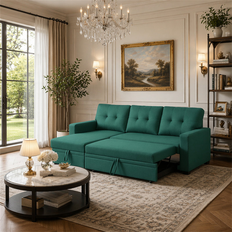 Canapé modulaire rembourré avec méridienne, Green