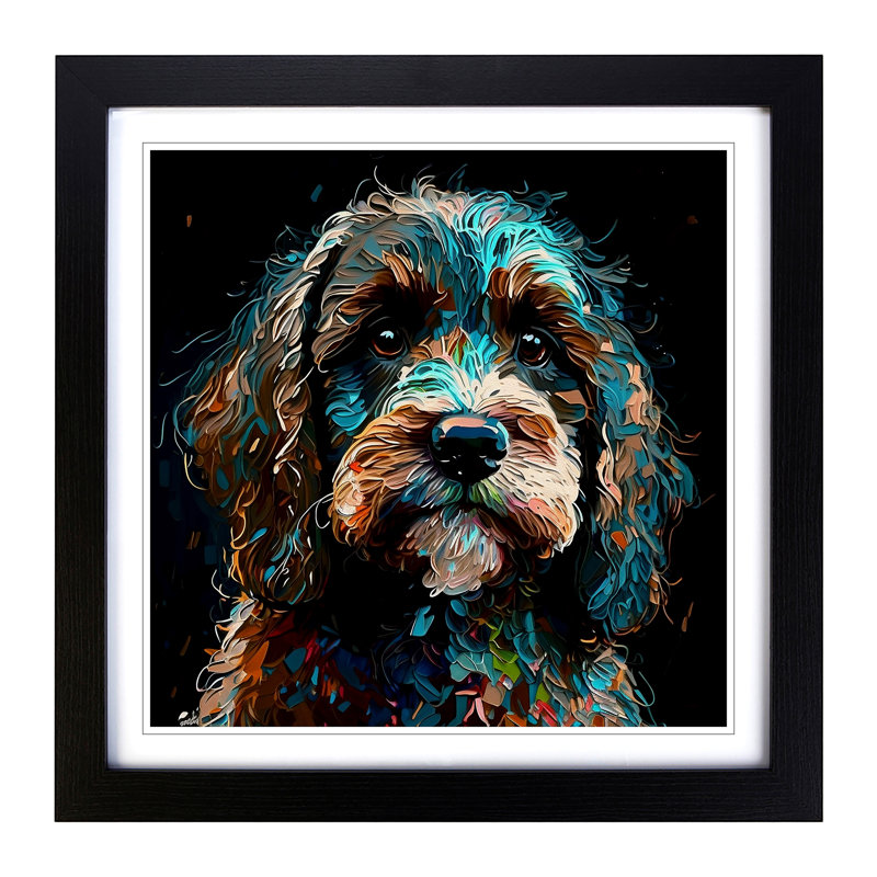 Cockapoo Palette Knife Painting No.1 - Framed Print, Black